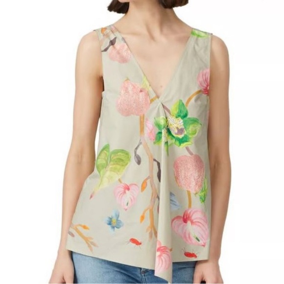 $350 TIBI‎ Floral Poplin Sleeveless Top SIZE: 4 pullover pink green - Picture 1 of 8